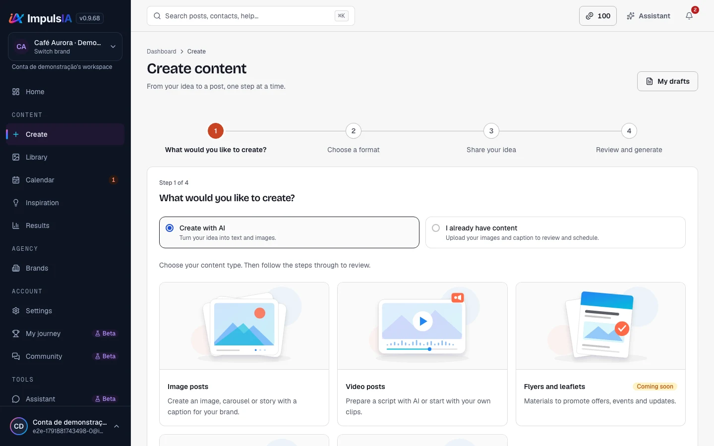 Content creation flow with a brand idea.